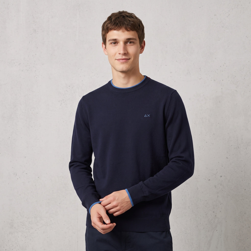 Sun 68 Maglia Uomo Misto Lana Blu Scuro