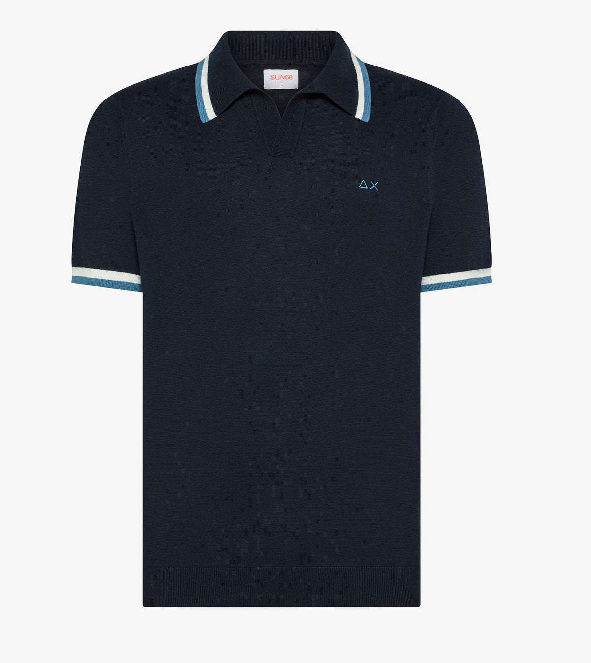 Sun 68 Polo In Maglia Di Cotone Uomo Girocollo Blu Scuro