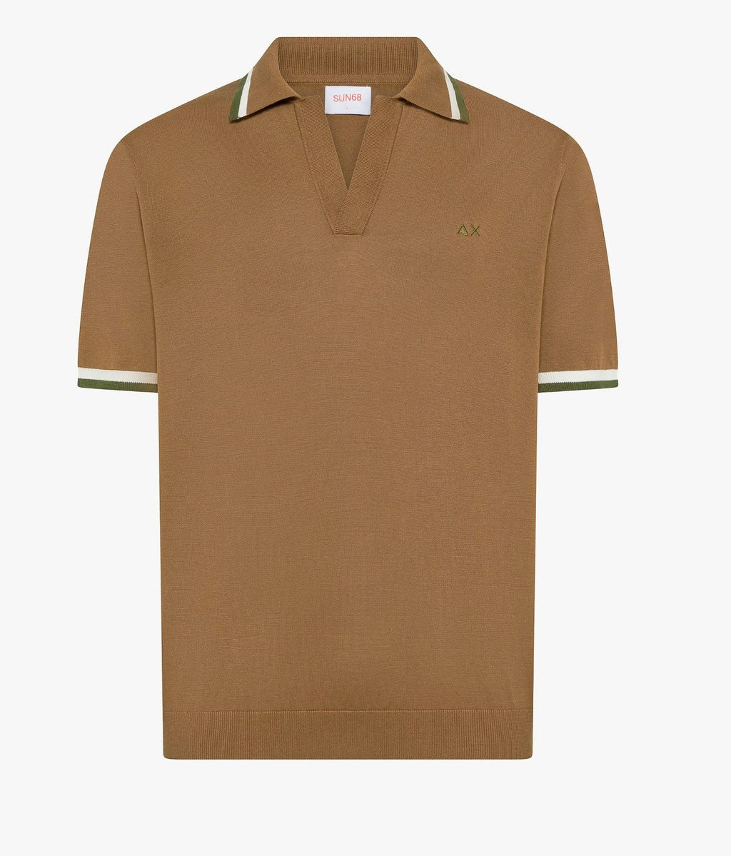 Sun 68 Polo In Maglia Di Cotone Uomo Girocollo Marrone Chiaro