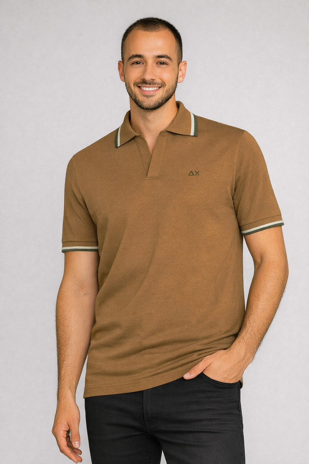 Sun 68 Polo In Maglia Di Cotone Uomo Girocollo Marrone Chiaro