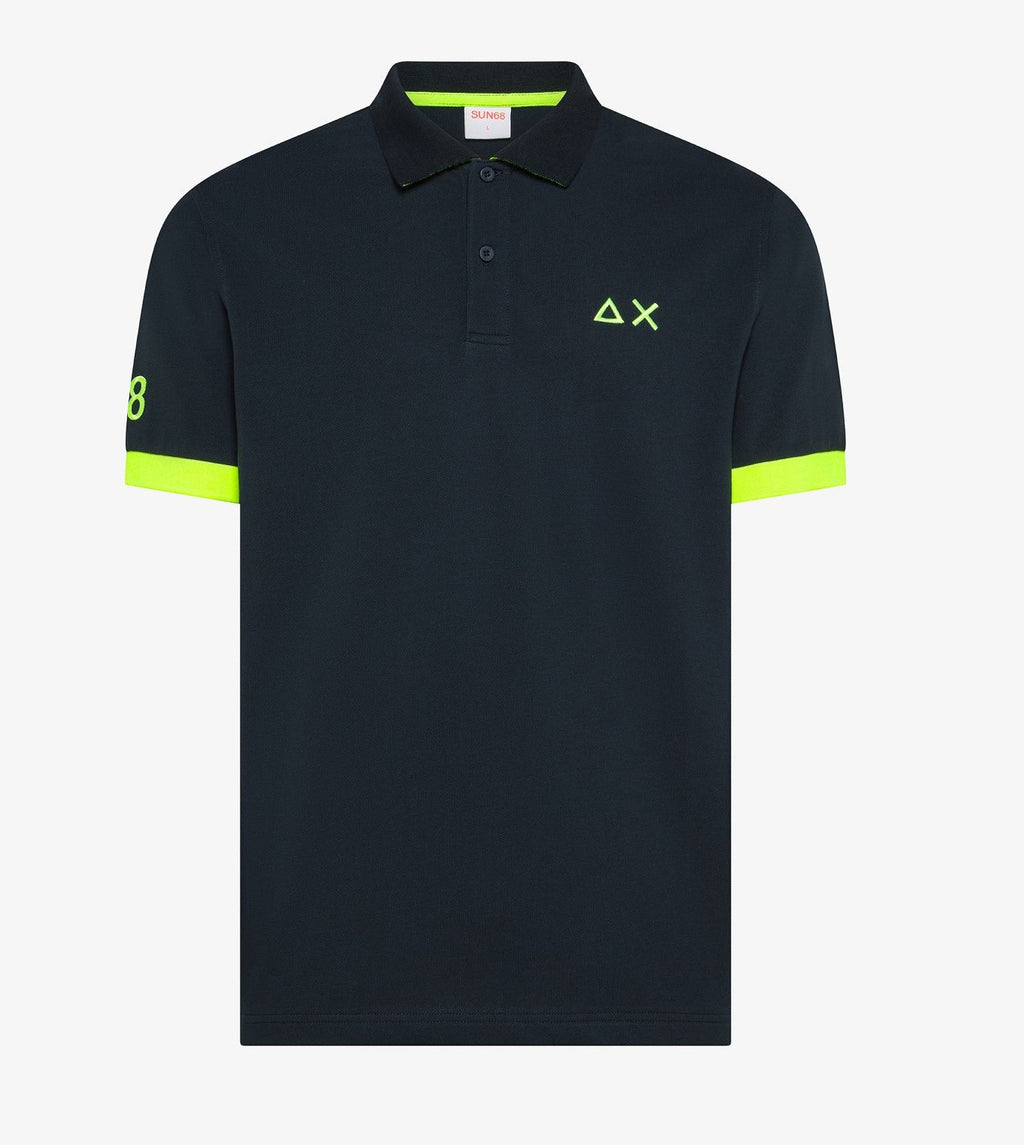 Sun 68 Polo Uomo Big Logo Fluo Blu Scuro