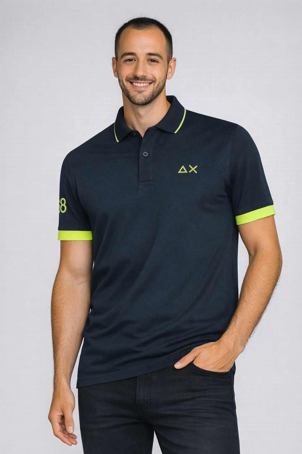 Sun 68 Polo Uomo Big Logo Fluo Blu Scuro