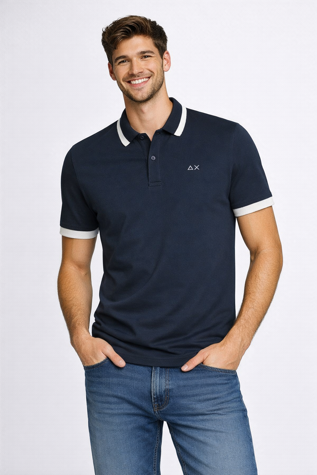 Sun 68 Polo Uomo Big Stripes Blu Scuro