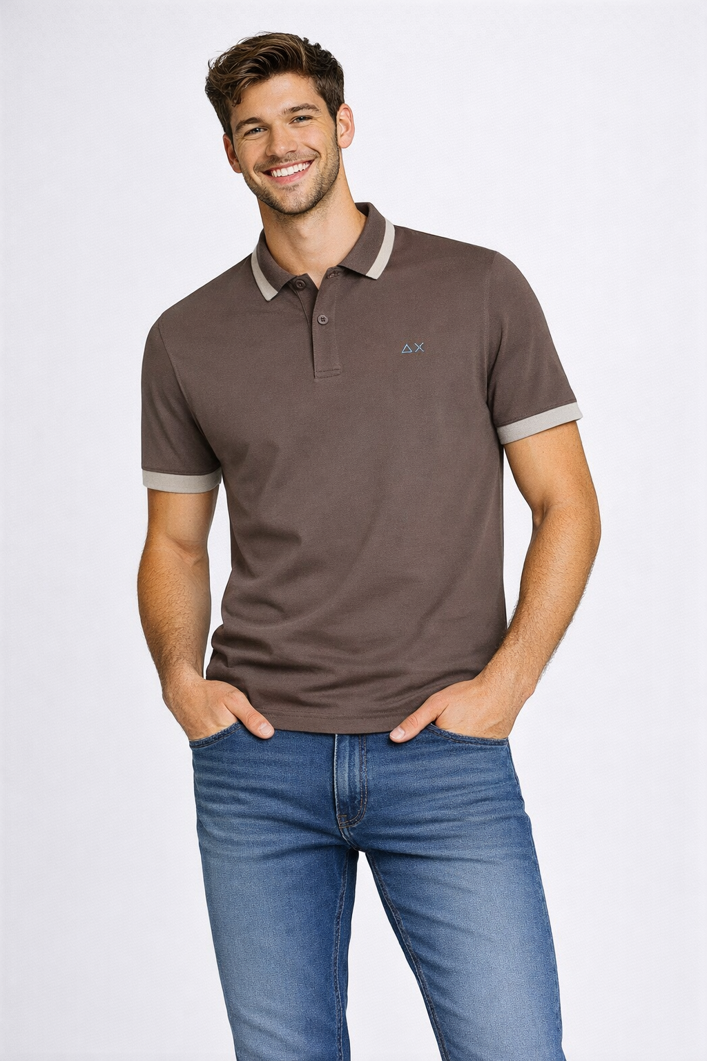 Sun 68 Polo Uomo Big Stripes Marrone Scuro