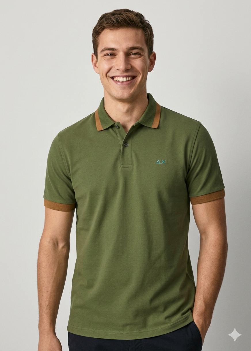Sun 68 Polo Uomo Big Stripes Verde Militare