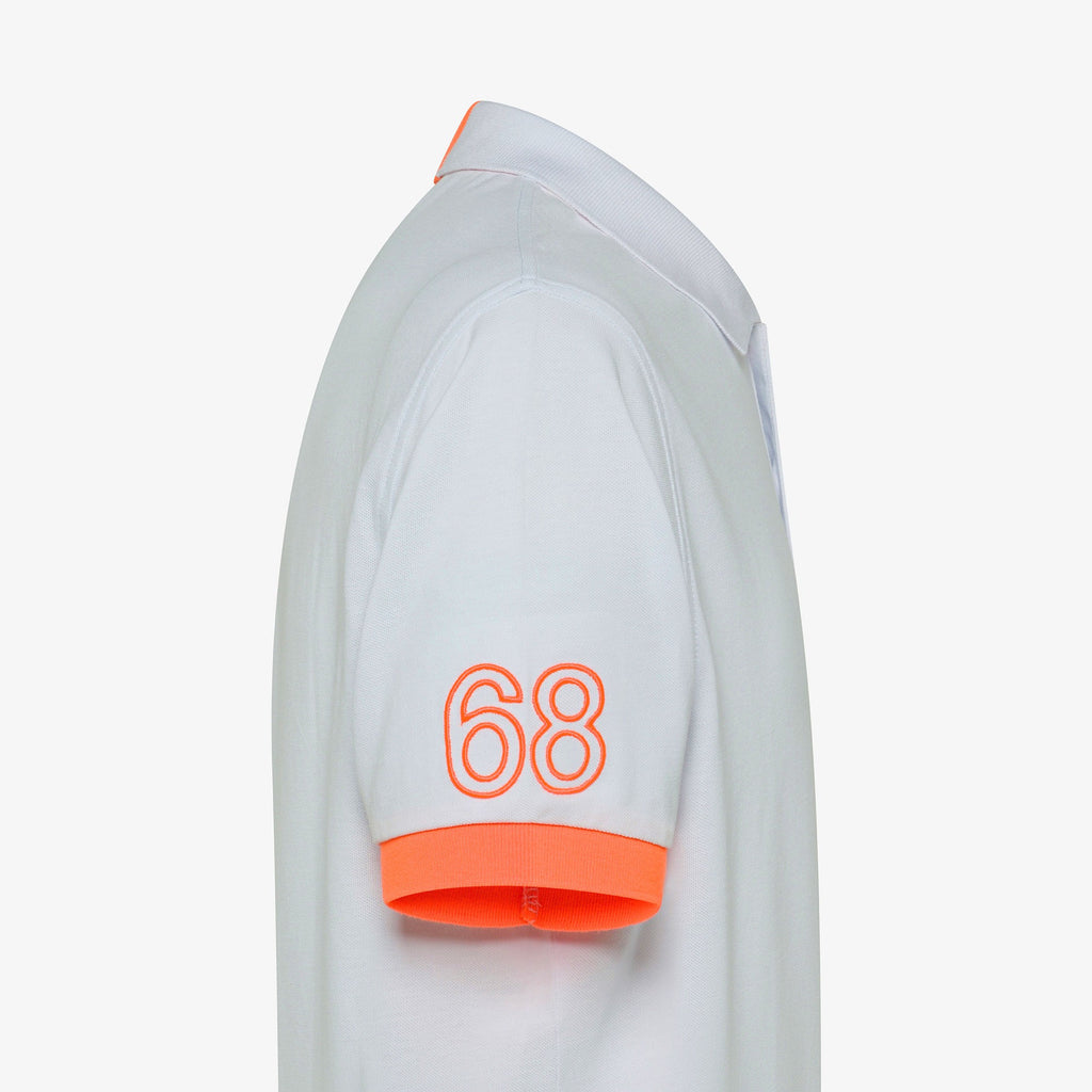 Sun 68 Polo Uomo Logo Fluo Cotone Stretch Bianco
