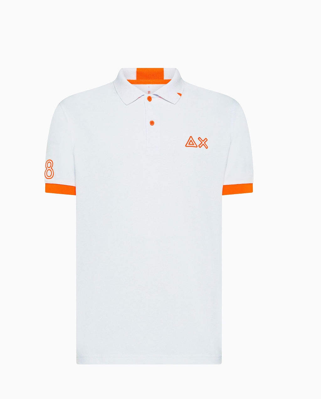 Sun 68 Polo Uomo Logo Fluo Cotone Stretch Bianco