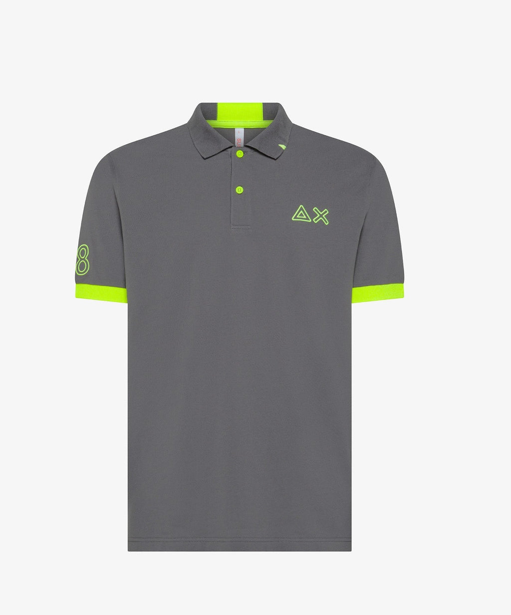 Sun 68 Polo Uomo Logo Fluo Cotone Stretch Grigio