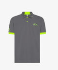 Sun 68 Polo Uomo Logo Fluo Cotone Stretch Grigio