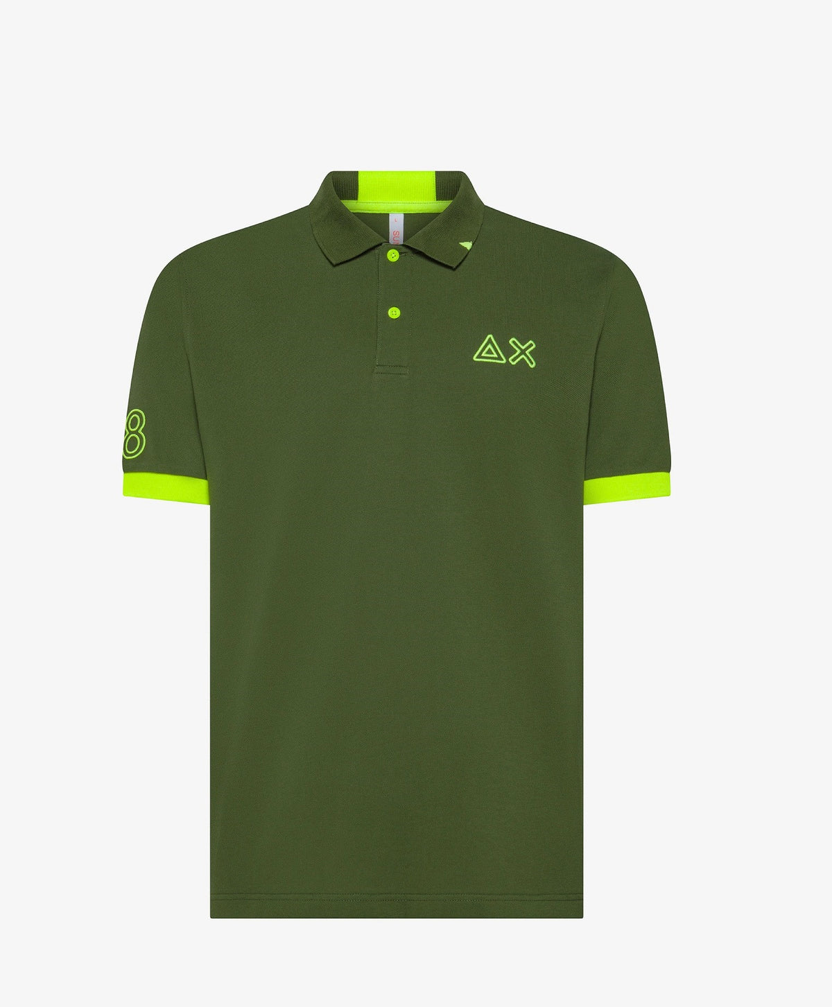 Sun 68 Polo Uomo Logo Fluo Cotone Stretch Verde Scuro