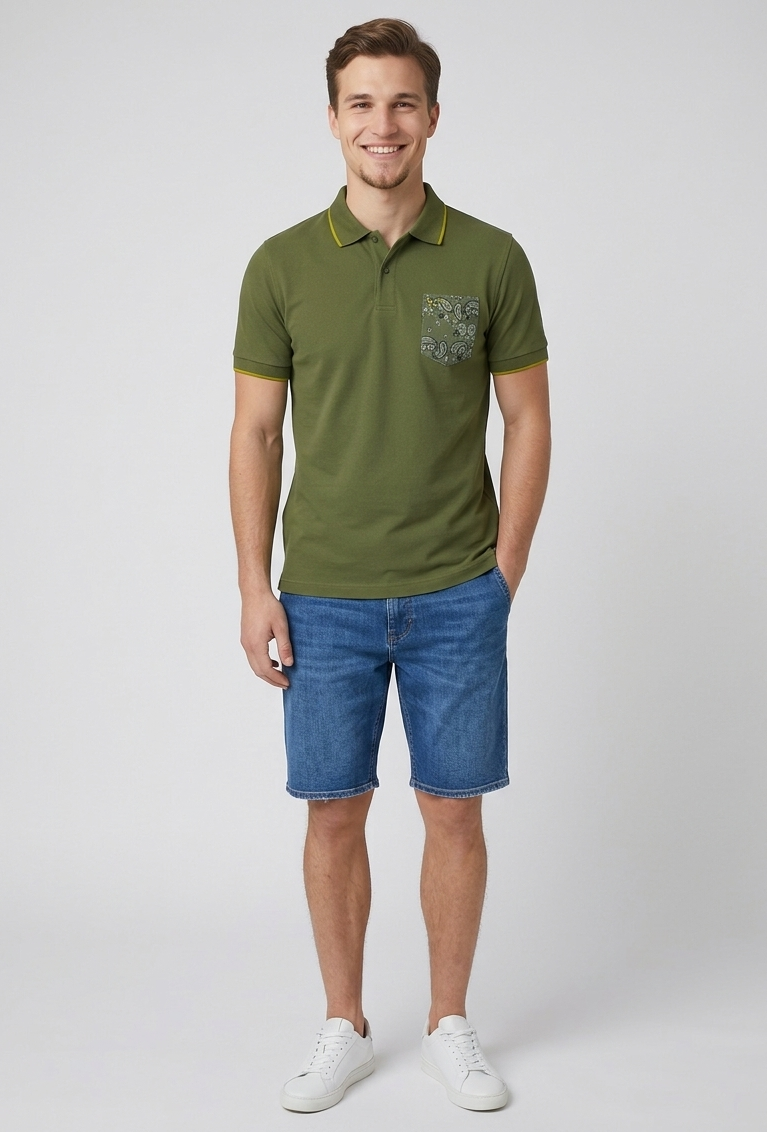 Sun 68 Polo Uomo Pocket Verde Militare