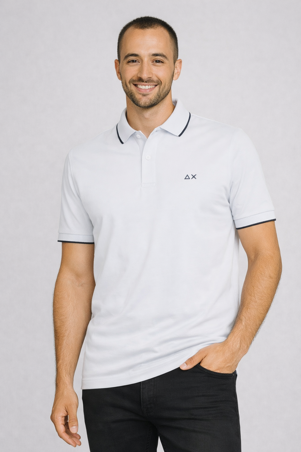 Sun 68 Polo Uomo Small Stripes Bianco