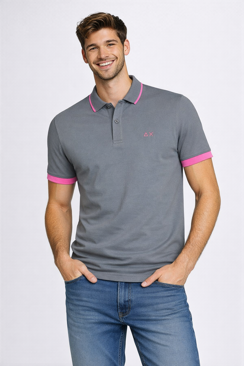 Sun 68 Polo Uomo Small Stripes Fluo Grigio
