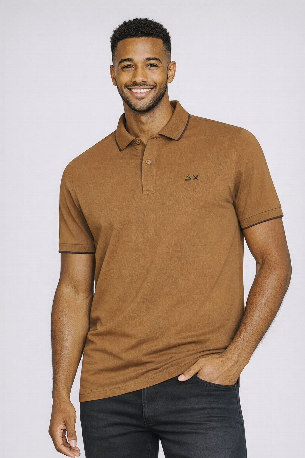 Sun 68 Polo Uomo Small Stripes Marrone Chiaro