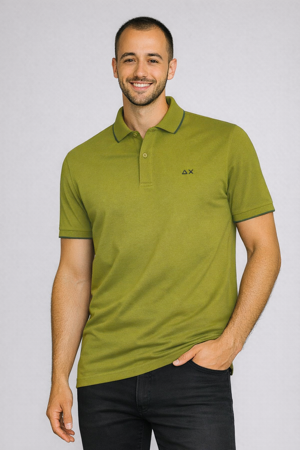 Sun 68 Polo Uomo Small Stripes Verde Oliva