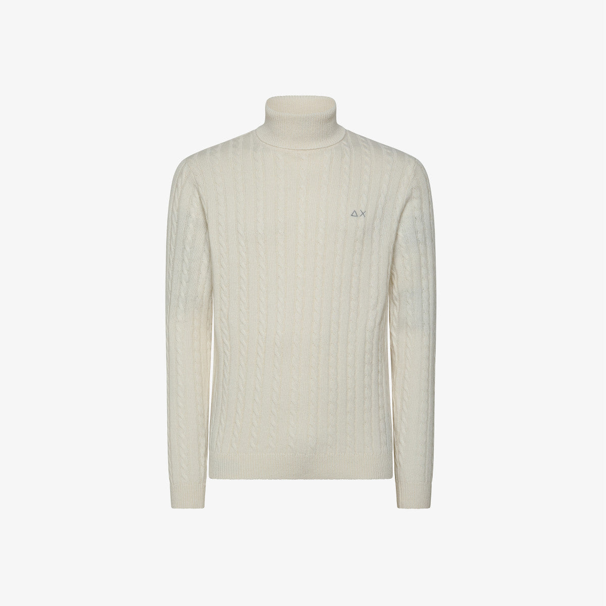 Sun 68 Maglia Uomo Colla Alto Misto Lana Bianco Lavorazione A Treccia