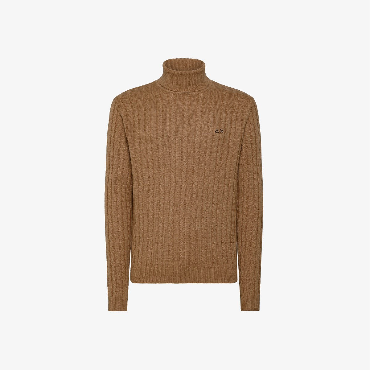 Sun 68 Maglia Uomo Colla Alto Misto Lana Cammello Lavorazione A Treccia