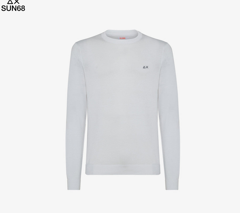 Sun 68 Maglia Uomo Girocollo Cotone Bianco Con Toppe