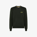 Sun 68 Maglia Uomo Girocollo Misto Lana Verde Militare Scuro Toppe In Contrasto