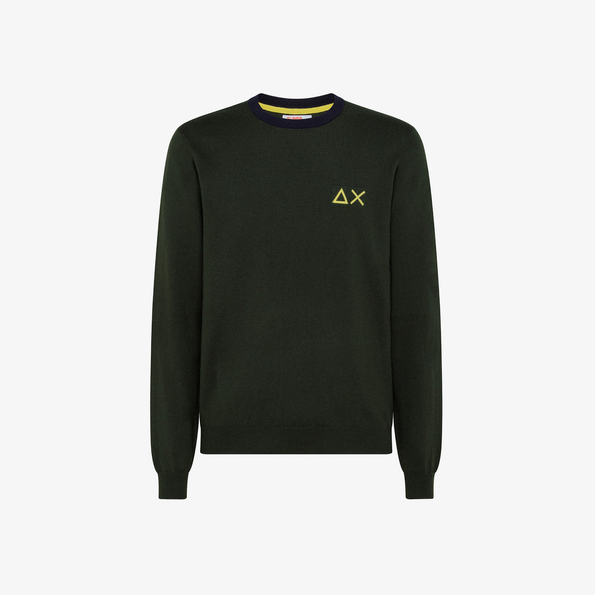 Sun 68 Maglia Uomo Girocollo Misto Lana Verde Militare Scuro Toppe In Contrasto