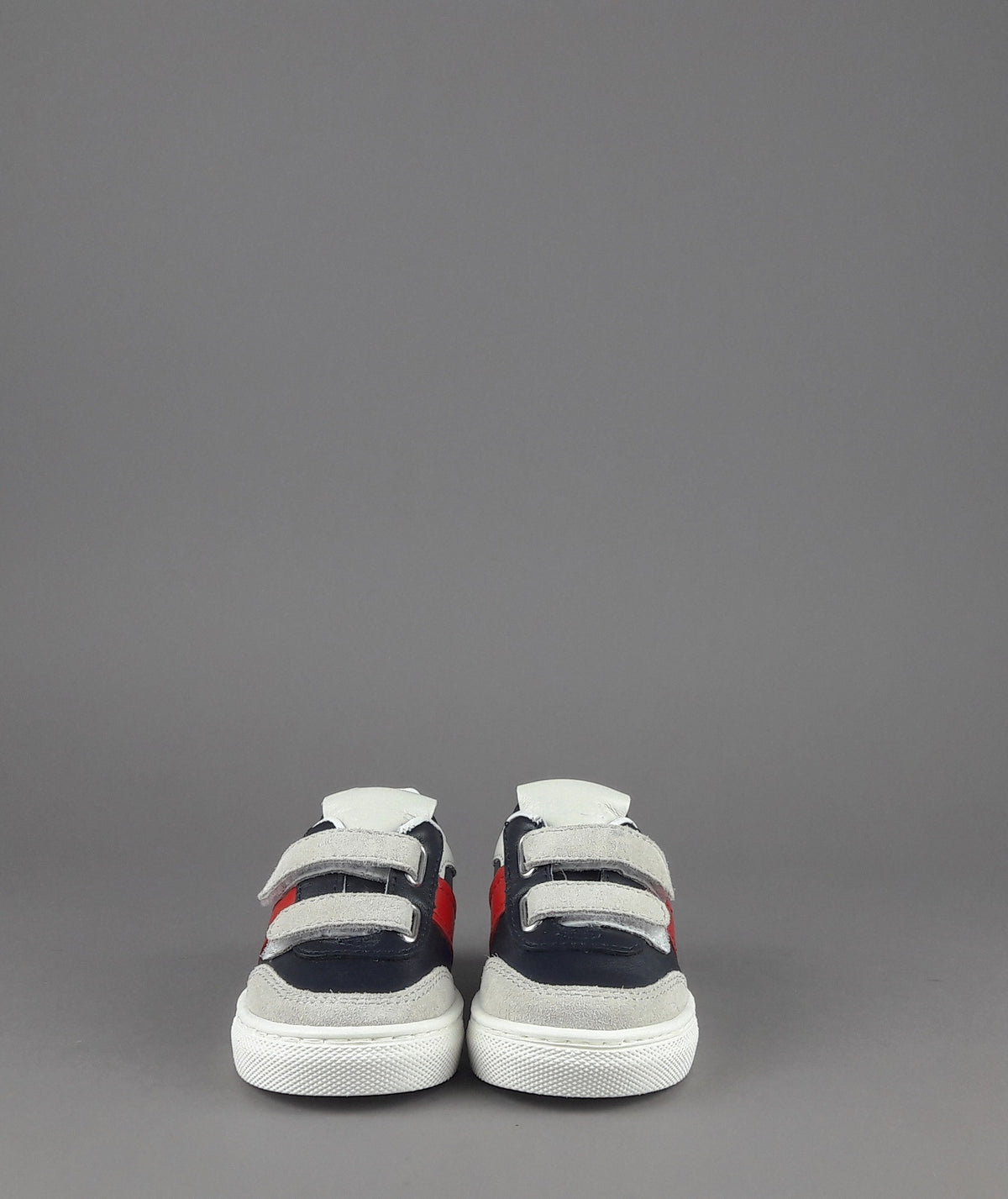 Tod's Sneakers Junior Baby 06J Camoscio Pelle Grigio Chiaro Blu Scuro Fascia Logata Rossa Velcro
