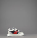 Tod's Sneakers Junior Baby 06J Camoscio Pelle Grigio Chiaro Blu Scuro Fascia Logata Rossa Velcro