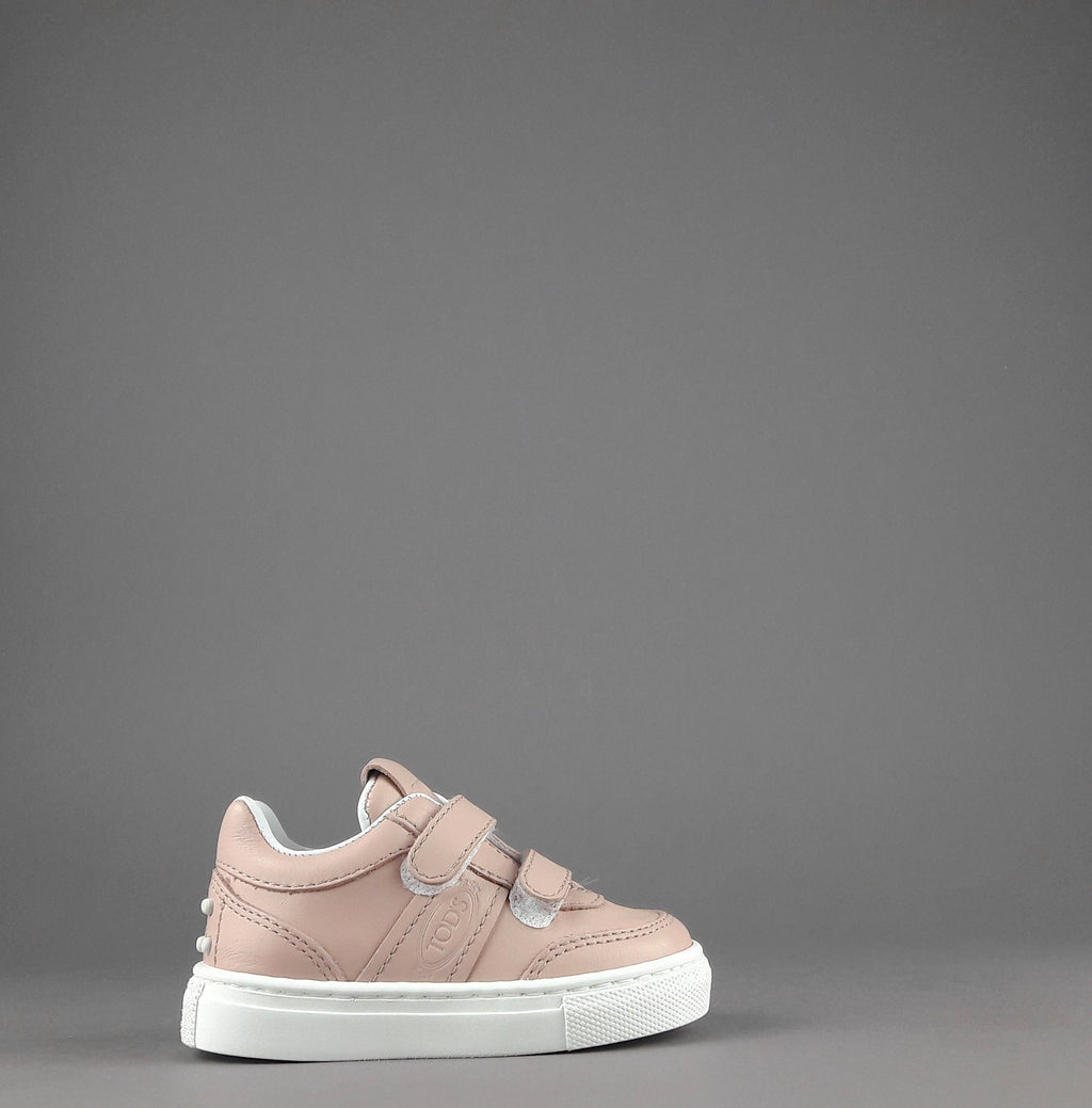 Tod's Sneakers Junior Baby 06J Pelle Rosa Polvere Fascia Logata Velcro