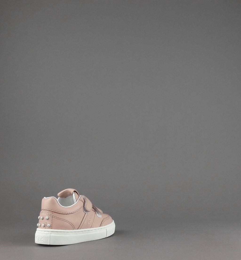 Tod's Sneakers Junior Baby 06J Pelle Rosa Polvere Fascia Logata Velcro