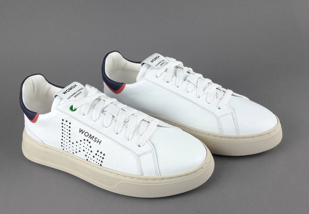 Womsh Sneakers Uomo Snik Pelle Bianco Blu Scuro