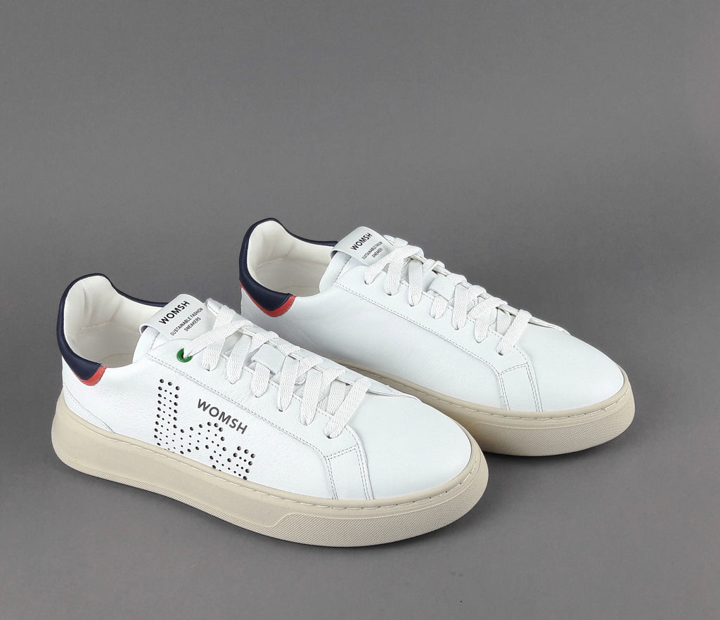 Womsh Sneakers Uomo Snik Pelle Bianco Blu Scuro