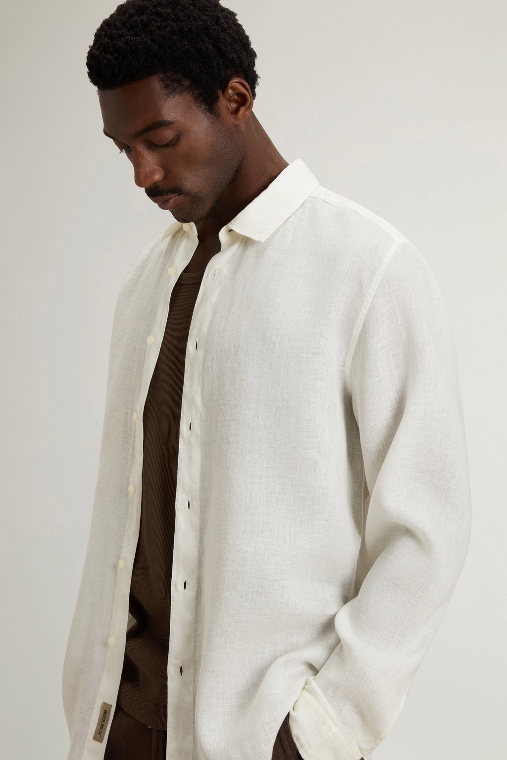 Woolrich Camicia Uomo Lino Bianco Opaco