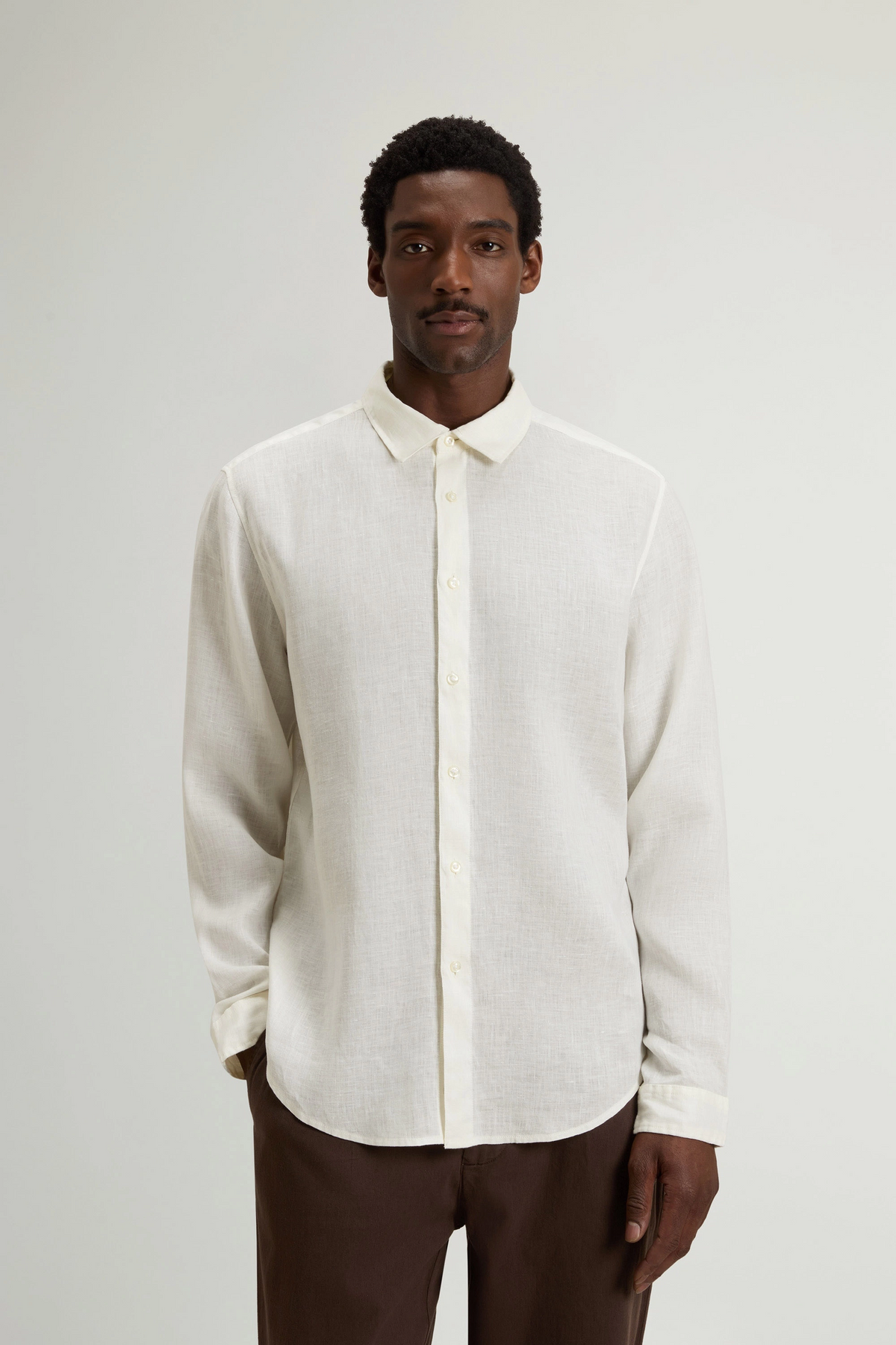 Woolrich Camicia Uomo Lino Bianco Opaco