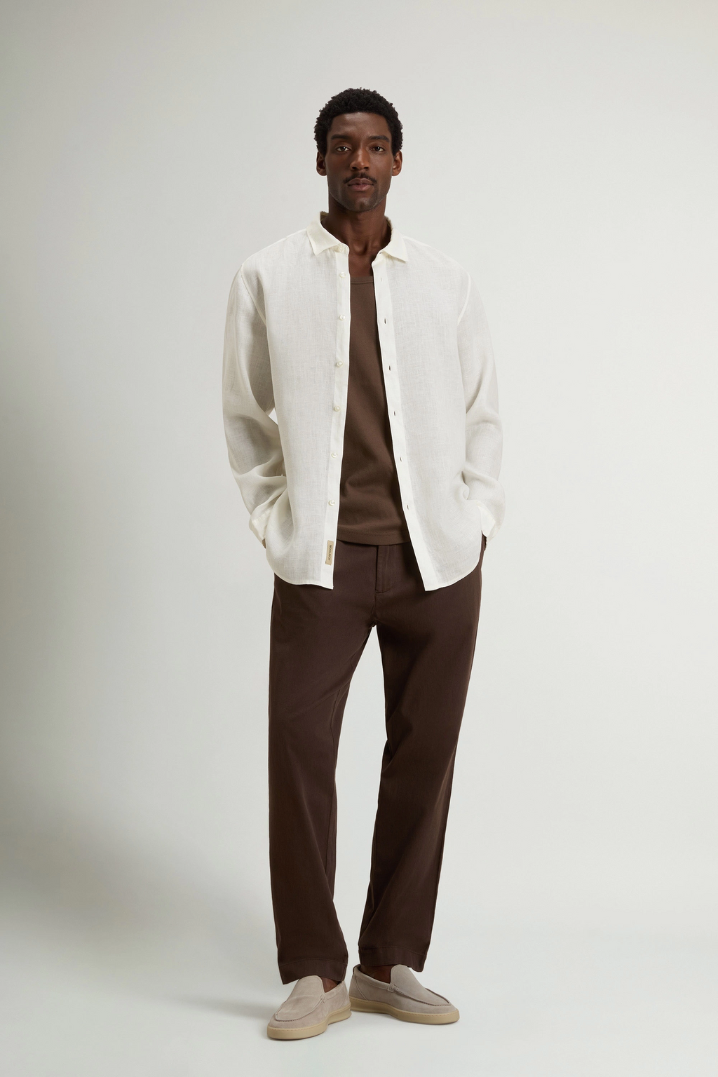 Woolrich Camicia Uomo Lino Bianco Opaco