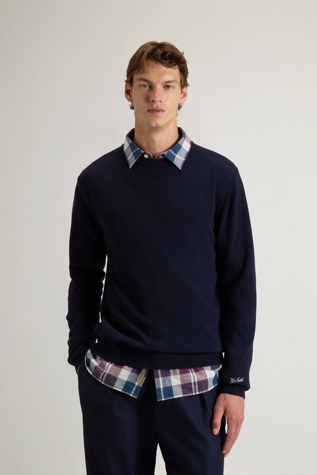 Woolrich Maglia Uomo Girocollo Lana Blu Scuro