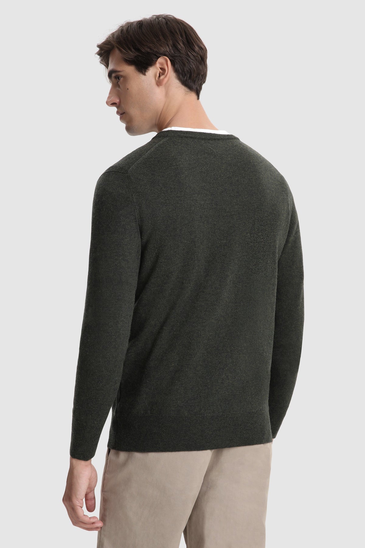 Woolrich Maglia Uomo Girocollo Lana Spuper Geelong Grigio Scuro