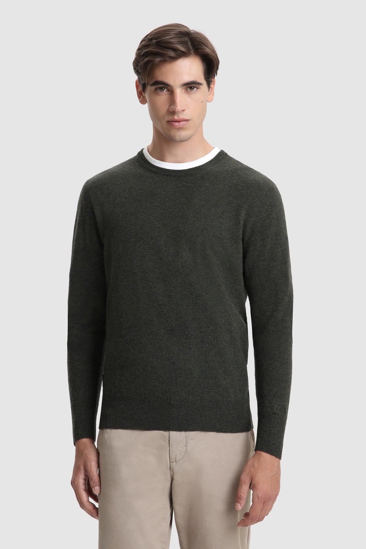 Woolrich Maglia Uomo Girocollo Lana Spuper Geelong Grigio Scuro