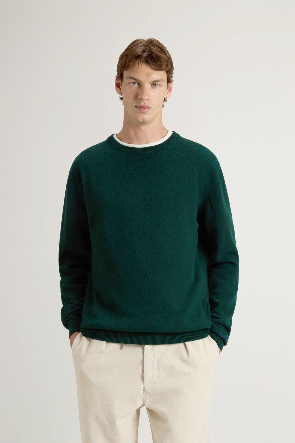 Woolrich Maglia Uomo Girocollo Lana Verde Scuro