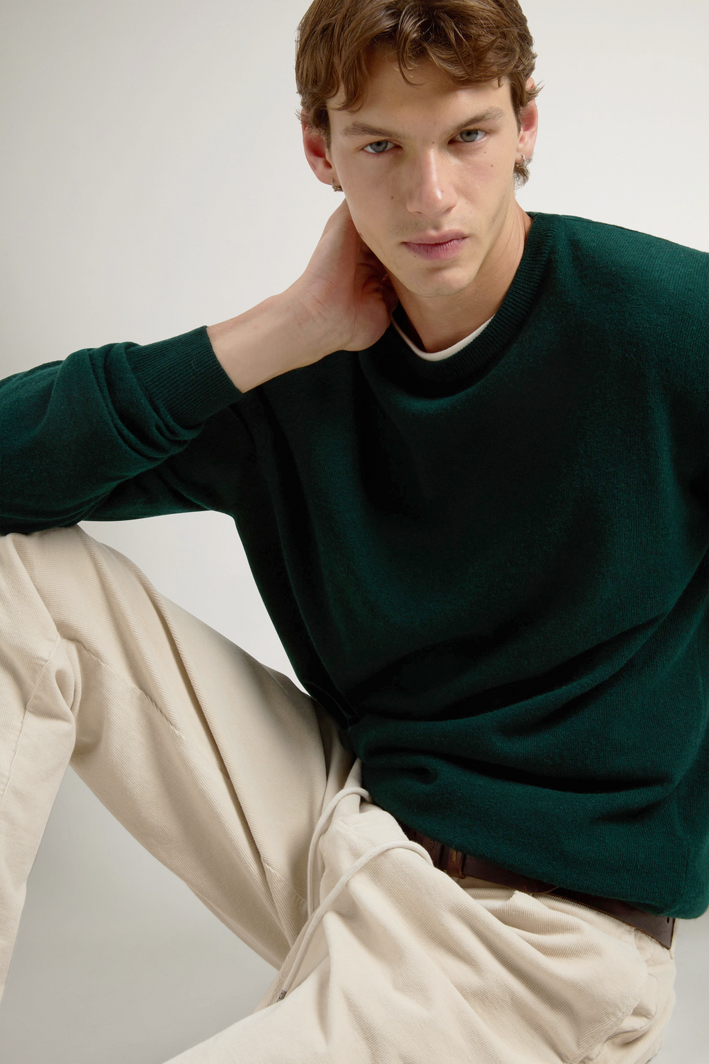 Woolrich Maglia Uomo Girocollo Lana Verde Scuro