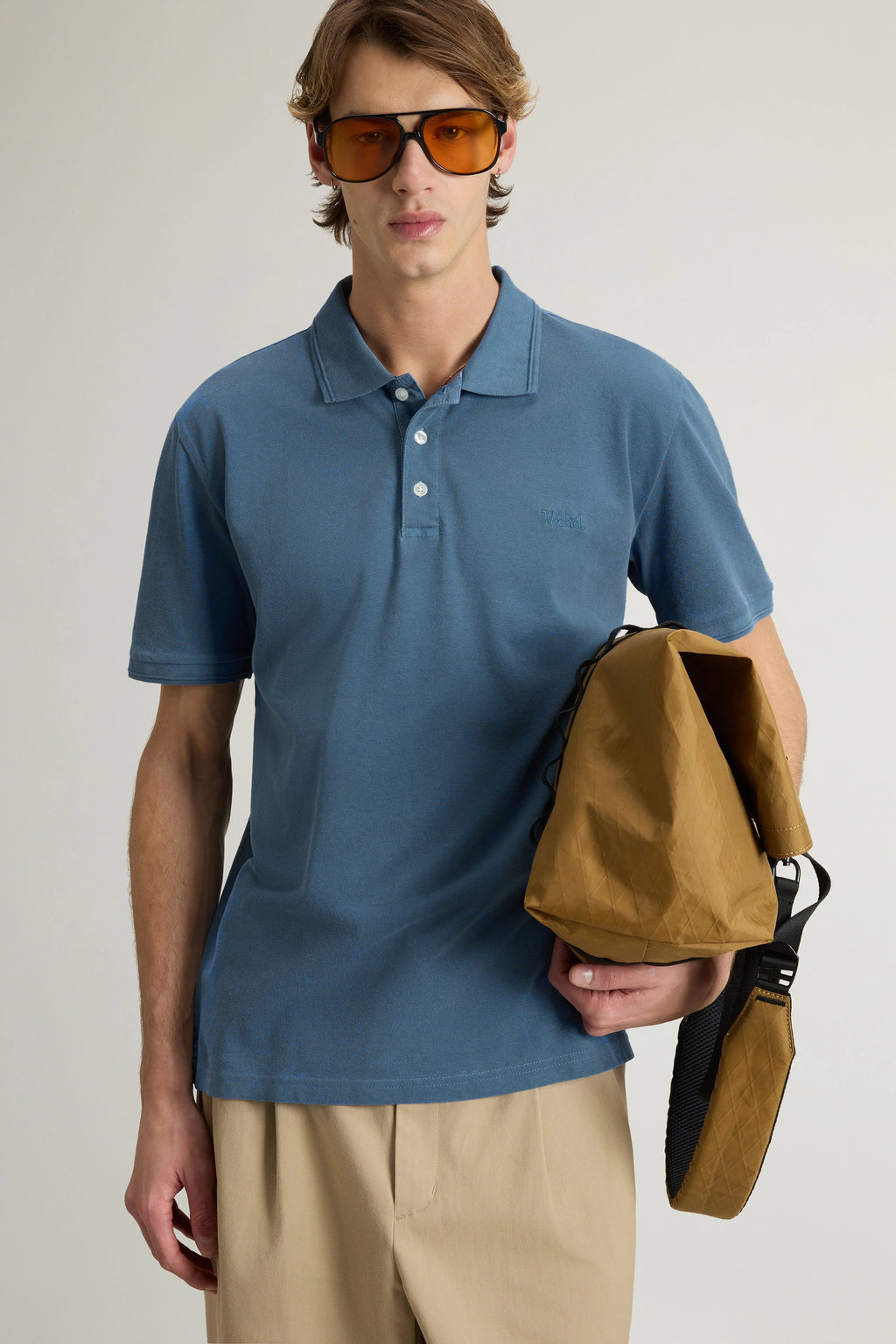 Woolrich Polo Uomo Cotone Stretch Avion Chiaro