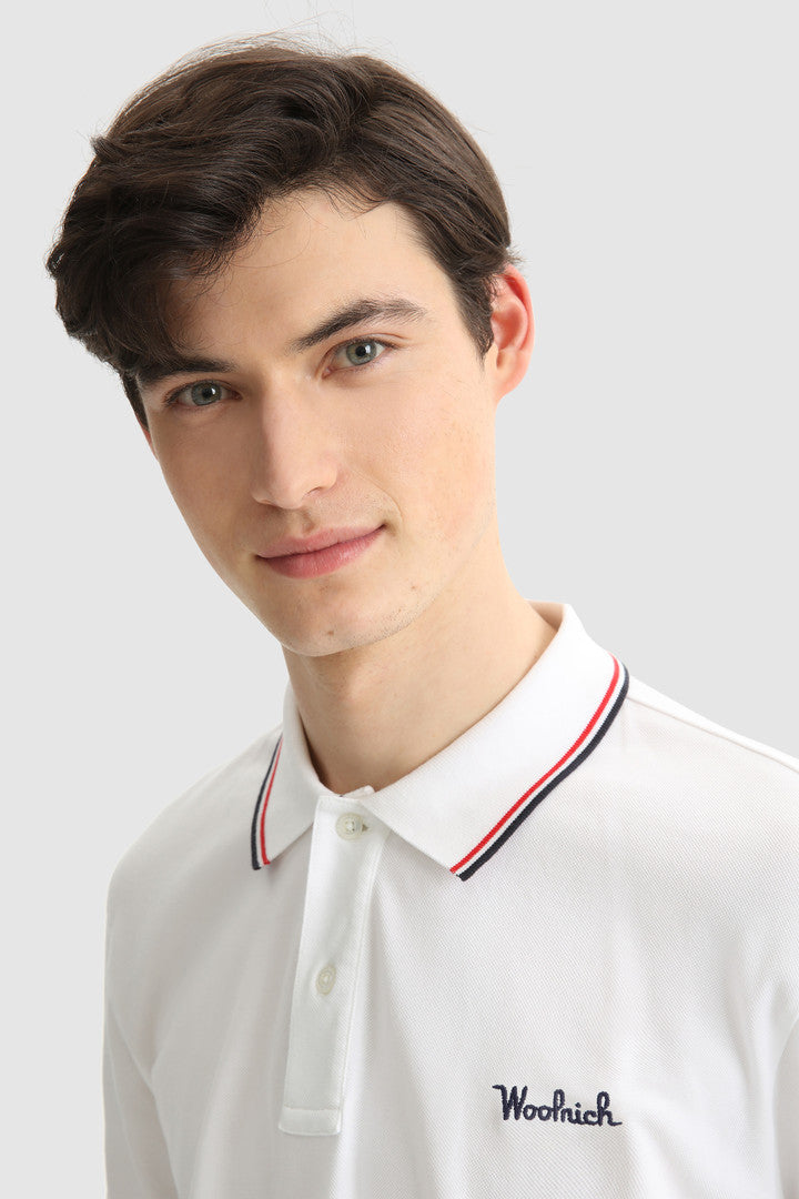 Woolrich Polo Uomo Piqué Di Cotone Stretch Bianco