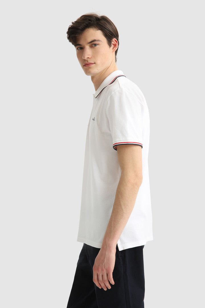 Woolrich Polo Uomo Piqué Di Cotone Stretch Bianco