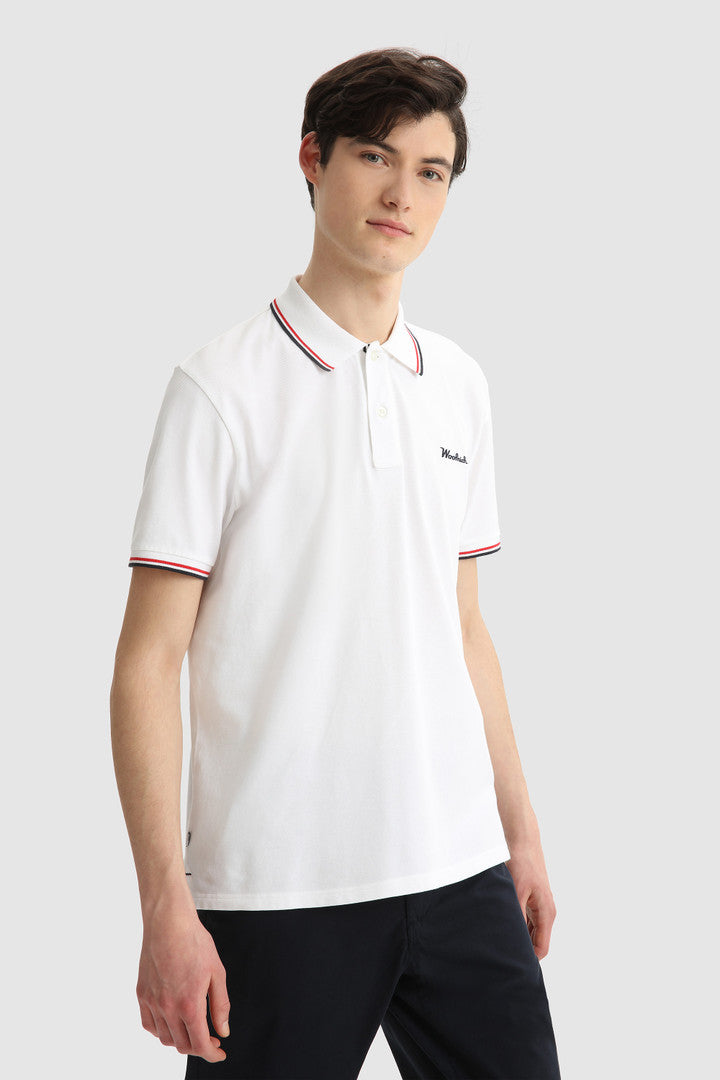 Woolrich Polo Uomo Piqué Di Cotone Stretch Bianco
