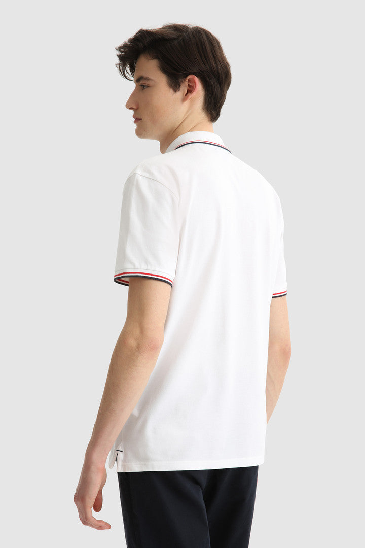 Woolrich Polo Uomo Piqué Di Cotone Stretch Bianco