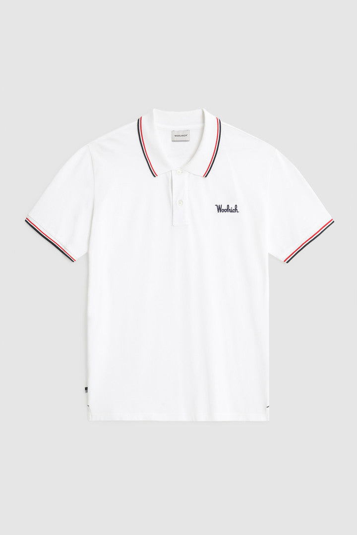Woolrich Polo Uomo Piqué Di Cotone Stretch Bianco