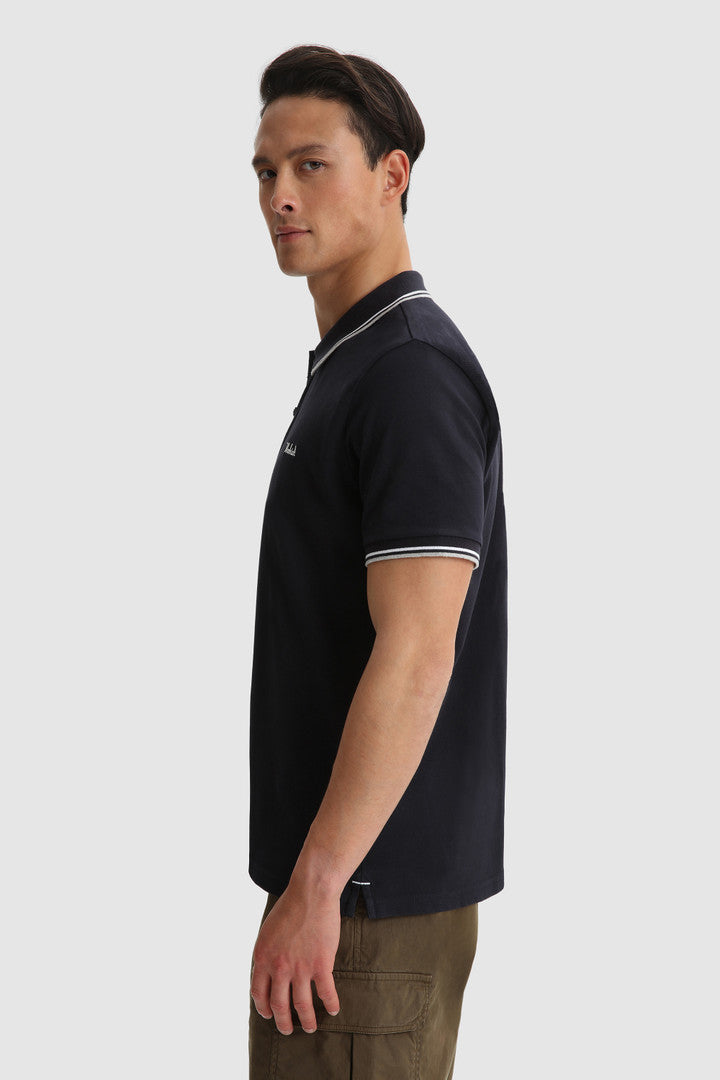 Woolrich Polo Uomo Piqué Di Cotone Stretch Blu Scuro