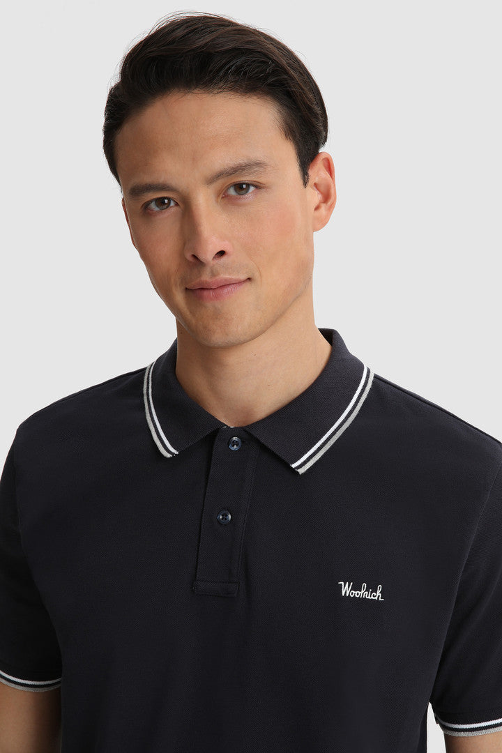 Woolrich Polo Uomo Piqué Di Cotone Stretch Blu Scuro