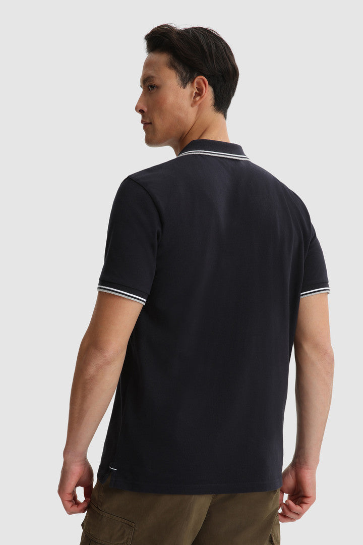 Woolrich Polo Uomo Piqué Di Cotone Stretch Blu Scuro