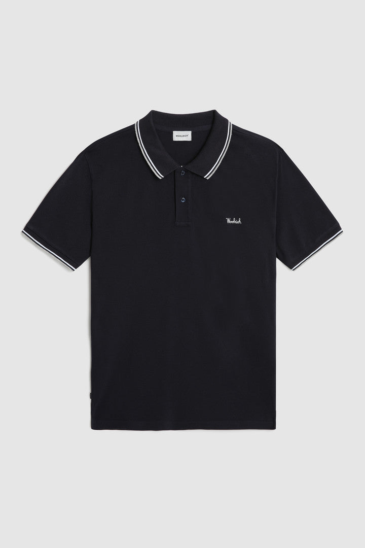 Woolrich Polo Uomo Piqué Di Cotone Stretch Blu Scuro